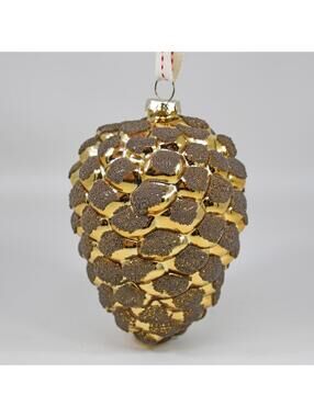 Glass Pine Cone Christmas Ornament Northlight Gold Bead Glitter Large 3" x 5"